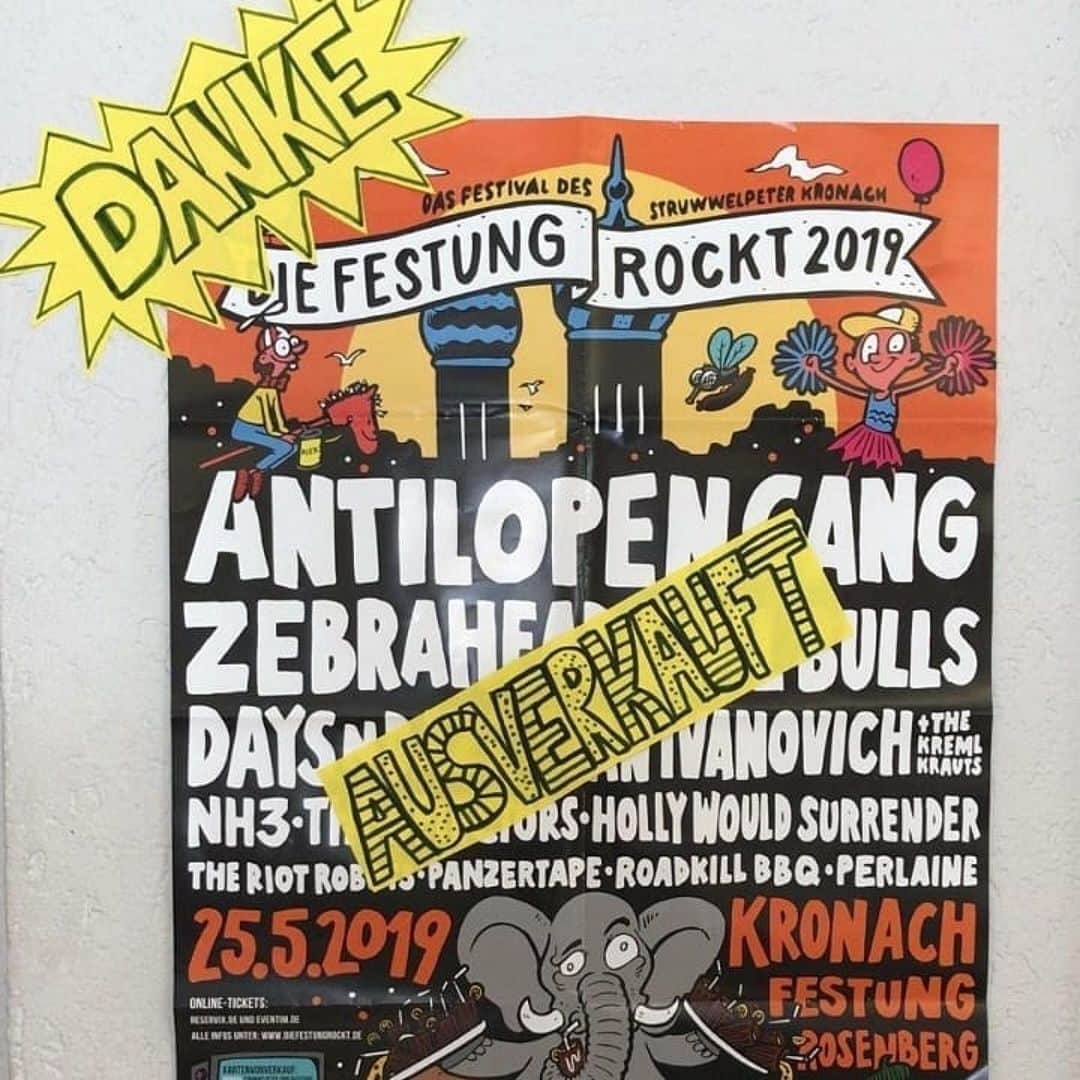 Zebraheadさんのインスタグラム写真 - (ZebraheadInstagram)「@diefestungrockt_official is officially sold out!! If you didn't get tickets then come see us in Kaiserslautern, Germany at @kammgarn_kaiserslautern instead. We'll be playing a longer set and it'll have cleaner toilets!! We play next Friday 24.05!! Tickets available at kammgarn.de #Zebrahead #braininvaders #diefestungrockt #kammgarn #kaiserslautern #germany」5月16日 4時36分 - zebraheadofficial