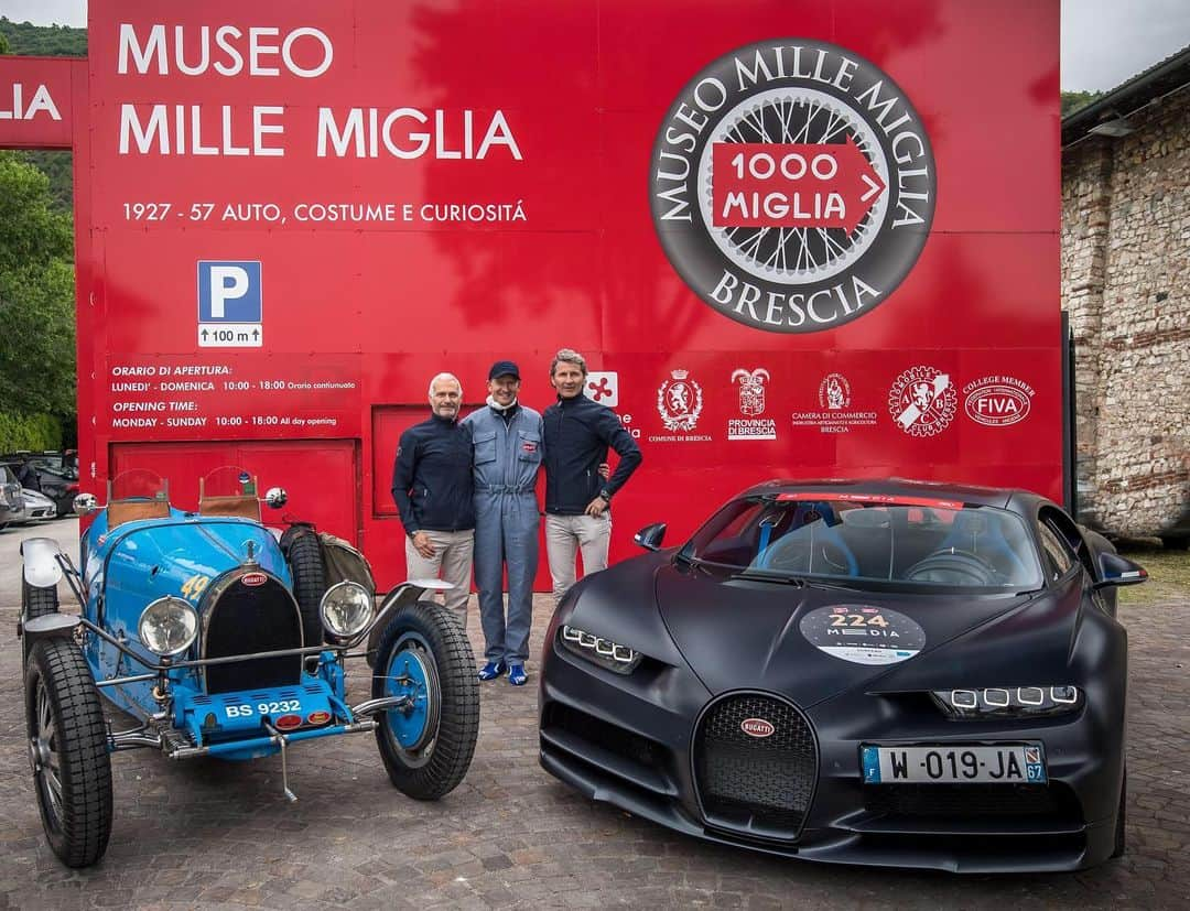 ブガッティさんのインスタグラム写真 - (ブガッティInstagram)「Ready for their Mille Miglia departure: Volkswagen Group CEO Herbert Diess in a Type 35 and Bugatti Président Stephan Winkelmann and the Board member for Sales, Marketing and Customer Service Christian Mastro in a Chiron Sport „110Ans Bugatti“. For the next four days they will be racing against 450 classic car enthusiasts from Brescia to Rome and back.  #Bugatti #MilleMiglia #1000Miglia #ClassicGrandPrix #BugattiChiron #ChironSport #Bugatti110Ans #ChironSport110Ans #StephanWinkelmann #ChristianMastro #OnlyChirons #Supersportcars #Hypersportscars  #HerbertDiess #BugattiType35 #Type35」5月17日 1時01分 - bugatti