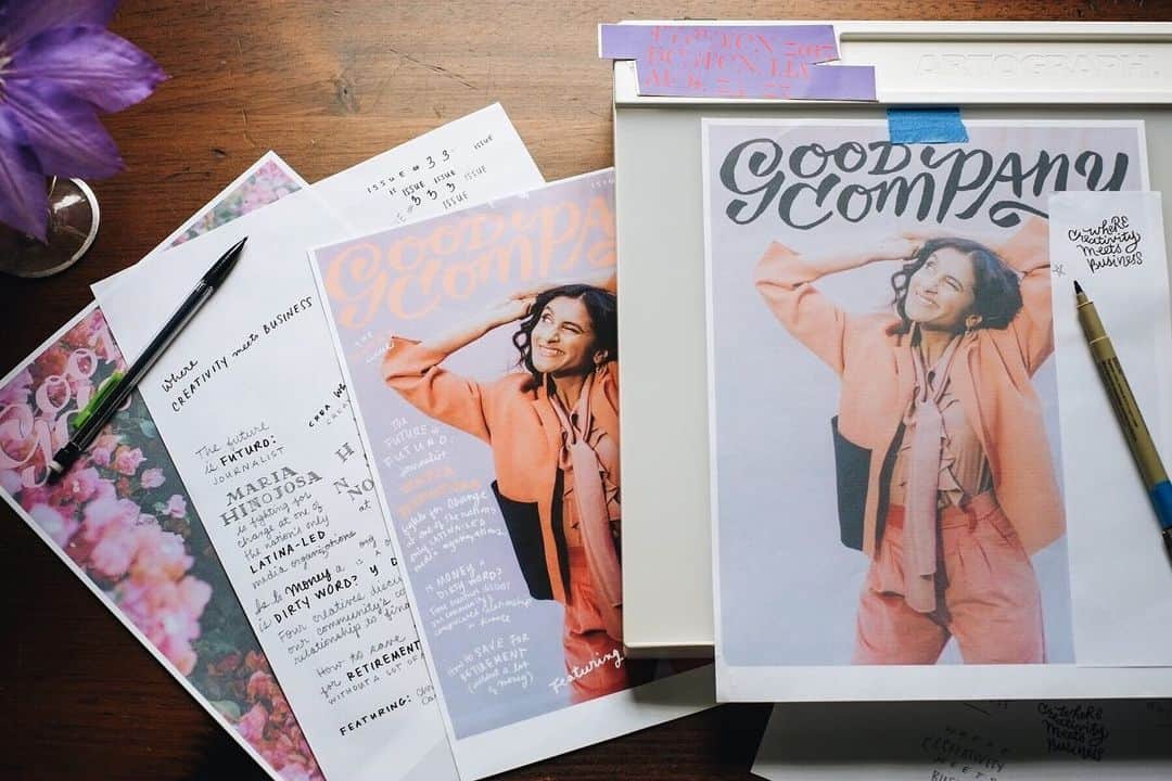 Grace Bonneyのインスタグラム：「Today we’re taking you behind the scenes of the process @mccalmanco and @leavesandletterforms went through in making this @goodcompanyzine cover (shot by @jokimbo!) and the challenges and surprises they encountered along the way. Check out @kellikehler’s conversation with two members of our 65+ #GoodCoMoney contributor team, now live on designsponge.com ✨💸✨ Link in stories! 📸 @leavesandletterforms」