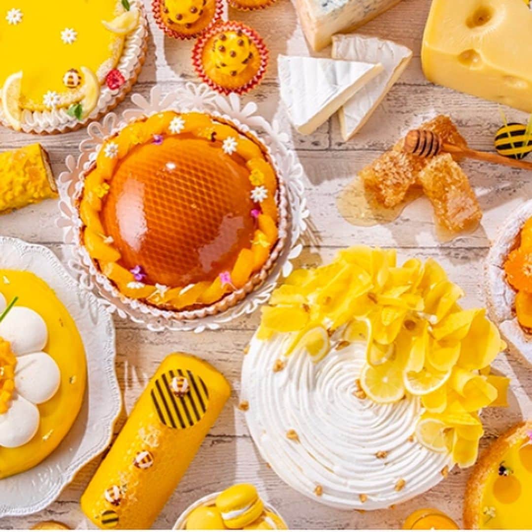里井真由美さんのインスタグラム写真 - (里井真由美Instagram)「6/4から！ヒルトン東京のスイーツは「はちみつ&チーズ」がテーマ🍯🧀 ・ ・ 💛2階のブティックでは テイクアウトケーキが販売。トップ画像は試食でご紹介頂いた はちみつとカモミールのタルトです💛 ・ ・ そして1階ビュッフェでは「Happy ハニー・ホリック」30種のはちみつ&チーズスイーツや軽食などが揃いますー♪ ・ ・ 2枚めは、参考資料に頂いた画像♪ 夏のビタミンカラー、黄色をテーマにビュッフェも楽しみ♪💛🍯🧀 ・ ・ #ヒルトン東京#はちみつ#1級フードアナリスト里井真由美 #チーズ#ハニーホリック#happyハニーホリック #里井真由美#hiltontokyo #hilton」5月16日 18時41分 - mayumi.satoi