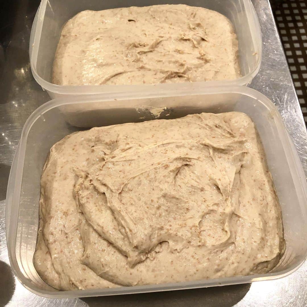 CHIPPRUSONのインスタグラム：「ビーガンでシナモンロールを作ろうと思って、きな粉と米粉、古代小麦全粒粉入りのパン生地を作りました。発酵したら、デーツとココアのペーストにシナモンをたっぷり振りかけて巻き巻きする予定。（ちなみに生地には、豆乳とライスミルクも入れてみた！） ・ ・ Padmaひさのちゃんの無茶ぶりによって、突如ヨガ民の舌を満足させなきゃいけない羽目になり…笑 しばらくビーガンレシピばかり眺めていたからか、いいのん思いつきました🎵きな粉生地の塩パンも作ろう😆」