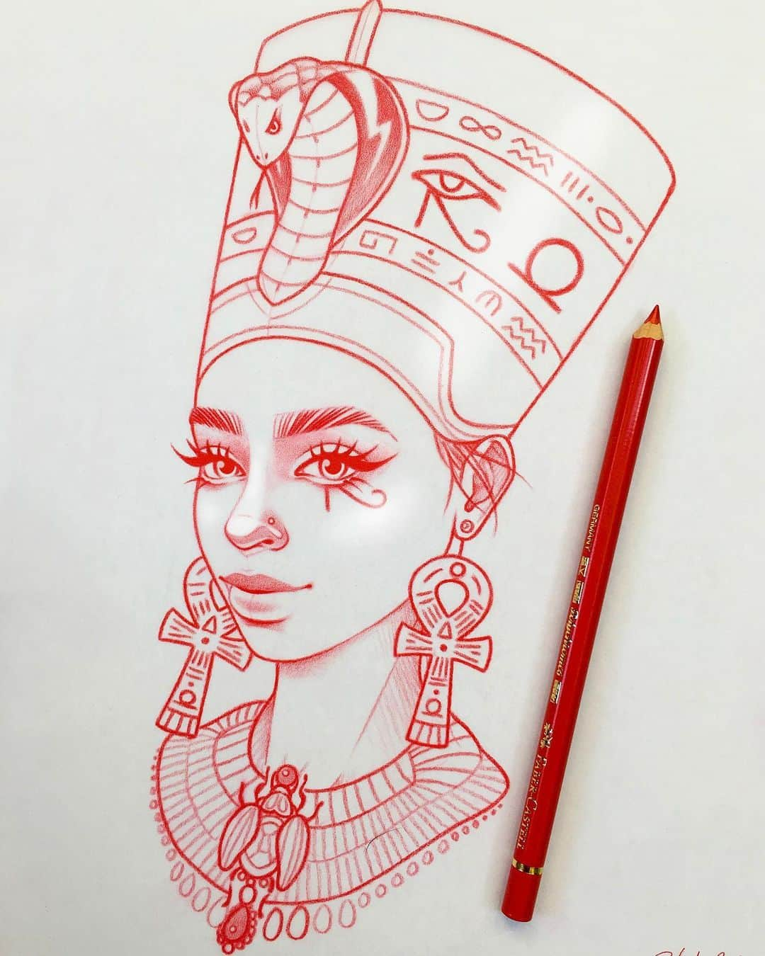 Rik Leeさんのインスタグラム写真 - (Rik LeeInstagram)「Forever drawing badass babes! Can you guess who this is? #riklee #art #tattoo #design #illustration #sketch #babe #badass #goddess #cleopatra #egypt #pharaoh #cobra #nerfertiti」5月17日 10時43分 - rikleeillustration