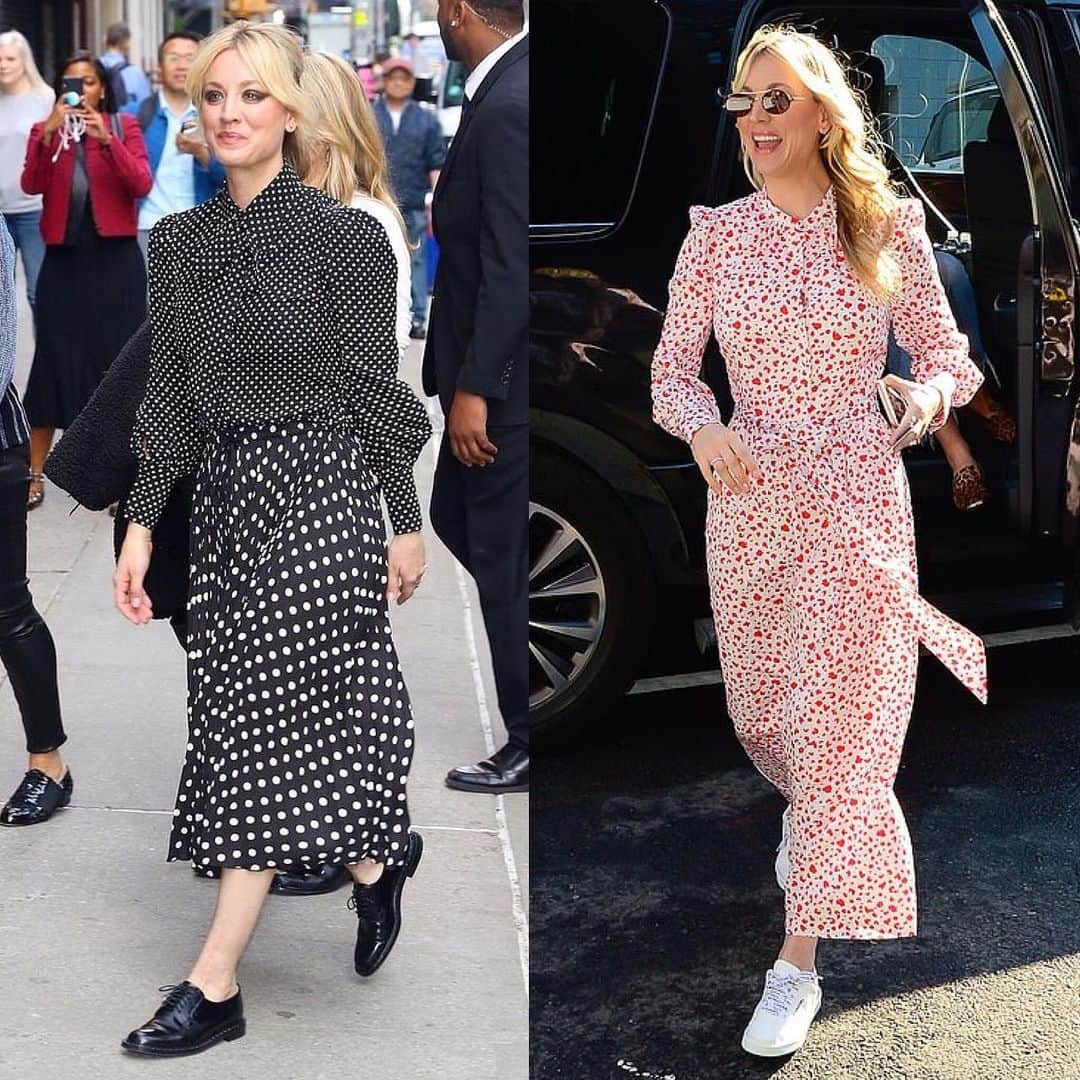 ブラッド・ゴレスキーさんのインスタグラム写真 - (ブラッド・ゴレスキーInstagram)「Always sneaking in a sneaker 👟@kaleycuoco goes from day to night in a @moniquelhuillier dress & @chanelofficial sneakers for @cbsthismorning to @Marc jacobs polka dot blouse and skirt for @colbertlateshow for press for the series finale of #bigbangtheory 💄 @natashasmee 💁🏼‍♀️ @tommy_buckett #styledbyBG & @daniela_viviana」5月17日 11時04分 - bradgoreski