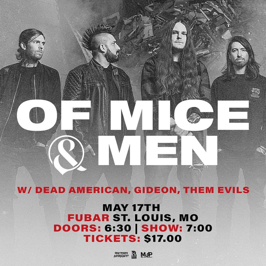Of Mice & Menさんのインスタグラム写真 - (Of Mice & MenInstagram)「Who's coming to rage in St. Louis tomorrow with us, @deadamerican, @gideonal, and @themevils?!」5月17日 3時25分 - omandm