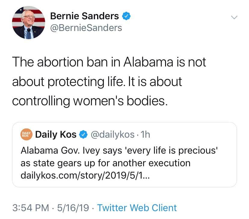 バーニー・サンダースさんのインスタグラム写真 - (バーニー・サンダースInstagram)「Alabama has executed six people since Gov. Ivey took office. This abortion ban is not about protecting life. It is about controlling women’s bodies.」5月17日 6時04分 - berniesanders