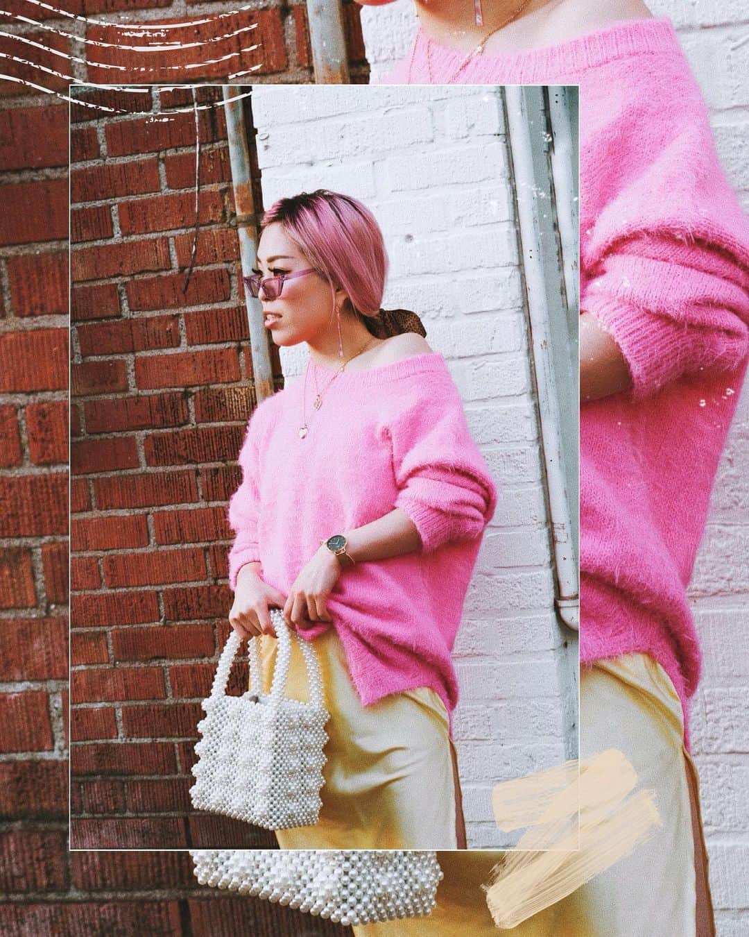 AikA♡ • 愛香 | JP Blogger • ブロガーのインスタグラム：「🌸 and 🌼 What’s your favorite pink and yellow emojis? Mine is always 💕and 😻 ..... ▸ 📷: @devinwillow  #colorstory #pinkhair #springstyle #petitefashion #nastygalsdoitbetter #uoonyou #mystyletoday」