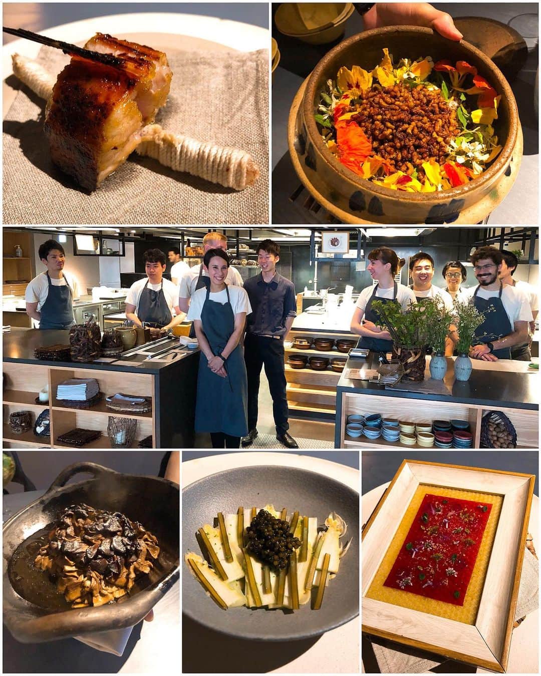 秋山具義さんのインスタグラム写真 - (秋山具義Instagram)「デンマーク『noma』のDNAを引き継いだレストラン『INUA』初訪問。﻿ ﻿ キッチンツアーからスタート。﻿ 日本人だけでなく、数ヶ国の人たちが料理を創っている。﻿ スペシャリテの舞茸などを熟成させるマシーン、湯葉を作るための機器、新メニューを開発するためだけのキッチン、素晴らしかった！﻿ ﻿ 美しい料理の数々。﻿ 食べたことが無い味の料理ばかりだった。﻿ 日本でしか食べない食材や、出汁なども使って、 新しい料理が生み出されていました。 ﻿ 熟成舞茸、えのきの軸ステーキ、美味しかった！！！﻿ 蜂の子ご飯は、インパクトあったな〜！﻿ ﻿ ﻿ ★が、特に美味しいと思った料理です。﻿ ﻿ ◉北海道産の鮟肝テリーヌ、アスパラガス、ブナの実。﻿ ◉季節のシトラス(甘夏 紅まどか)、昆布オイル。﻿ ◉2年熟成の塩漬けいくらと香草サラダ。﻿ ◉★スペシャリテの熟成させ、3日間薫製して5日間冷蔵庫で乾燥させた舞茸。﻿ ◉プラムレザーとアロマティックフラワー。﻿ ◉★春キャベツと北海道産ウニ、松の新芽。﻿ ◉★湯葉と山菜、イナゴ醤油。﻿ ◉★金目鯛、生姜の花。﻿ ◉★北海道産の生アスパラガス、マッシュルームの出汁で炊いた昆布とプランクトンのソースとキャビア。﻿ ◉★えのきの軸ステーキとナスタチウムの葉。﻿ ◉炊きたてななつぼしの蜂の子ご飯、ナスタリウムの葉、マリーゴールド、バターと出汁。﻿ ◉ピーチパイナップルのピクルスとピタンガ。﻿ ◉麹のキャラメルアイスクリーム、サクランボオイル。﻿ ◉★海藻のミルフィーユ。﻿ ◉サルナシと森の香り、山椒。」5月17日 8時13分 - gugitter
