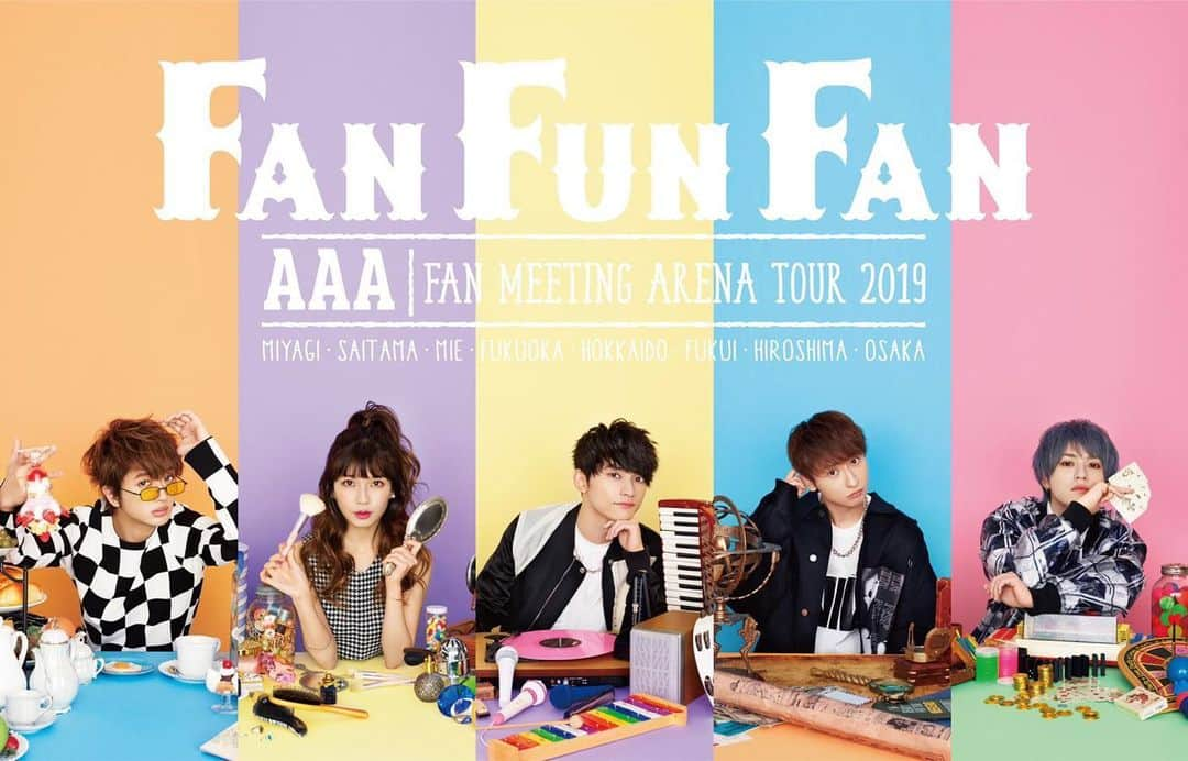 AAAさんのインスタグラム写真 - (AAAInstagram)「≪「AAA FAN MEETING ARENA TOUR 2019 ～FAN FUN FAN～」ビジュアル＆ロゴ解禁！≫﻿ ﻿ ﻿ パステルを基調としたバイカラーが印象的な今回のビジュアルは、一人一人異なる「FUN」を散りばめ、イベントの楽しさを連想させるようなポップな仕上がりです！﻿ ﻿ そして、イベントも多くのファンのみなさまに楽しんでもらえる「FUN」な内容を絶賛企画中！こちらも楽しみにお待ちください！﻿ ﻿ ＝＝＝＝＝＝＝＝＝﻿ ＜お知らせ＞﻿ ﻿ ※「AAA FAN MEETING ARENA TOUR 2019 ～FAN FUN FAN～」払い戻しのご案内﻿ https://avex.jp/aaa/news/detail.php?id=1072705﻿ ﻿ ※「AAA FAN MEETING ARENA TOUR 2019 ～FAN FUN FAN～」全会場に託児スペースを開設決定﻿ https://avex.jp/aaa/news/detail.php?id=1072687」5月17日 19時13分 - aaa_official_jp