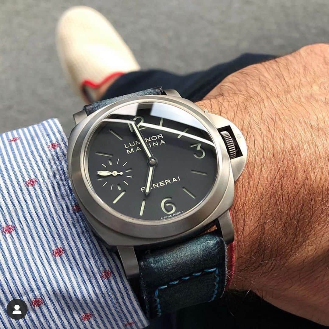 パネライのインスタグラム：「Sometimes all you need is a little simplicity. Love the look of the #Panerai #PAM177 Brushed Titanium Case and Sandwich dial combo.  Pic by @toys.men #paneraicentral」