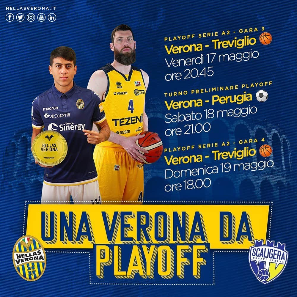 エラス・ヴェローナFCさんのインスタグラム写真 - (エラス・ヴェローナFCInstagram)「Una Verona da #Playoff! @hellasveronafc e @scaligerabasketverona sono pronte a un weekend tutto da vivere 💪💛💙 #TifiAMOHELLAS #IoTifoScaligera」5月17日 17時38分 - hellasveronafc