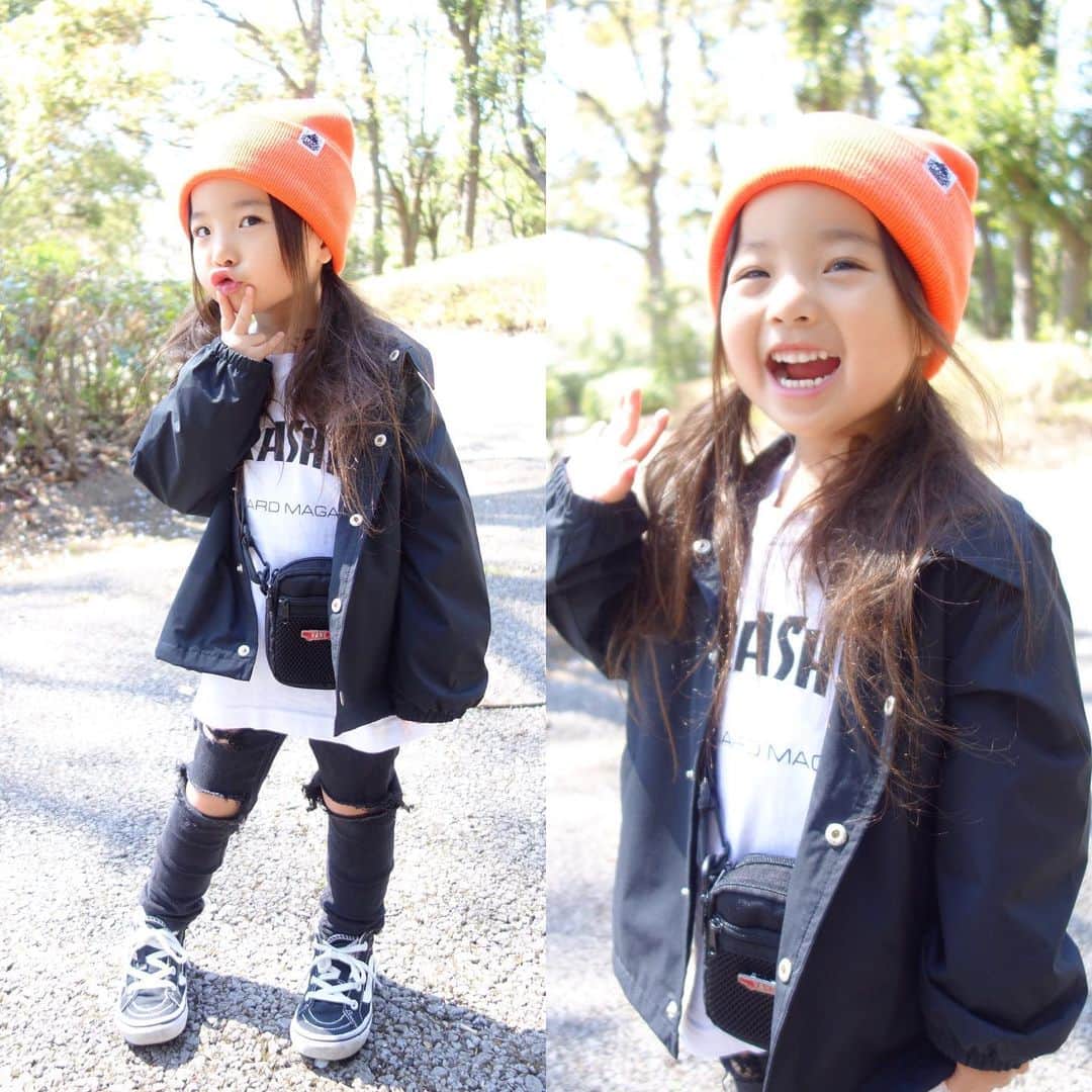 Saraさんのインスタグラム写真 - (SaraInstagram)「. coordinate♡ . 少し前のコーデ☺︎ オレンジのビーニーで ストリート女子風🧡 . beanie ▶︎ #xlarge  outer ▶︎ #coen  T-shirt ▶︎ #thrasher  pants ▶︎ #hm ✂︎ shoes ▶︎ #vans . . #ootd #kids #kids_japan #kids_japan_ootd #kjp_ootd #kidsfahion #kidscode #kidsootd #kidswear #キッズコーデ #キッズファッション #インスタキッズ #コーチジャケット #スラッシャー #ストリートファッション #ストリート系女子 #楽天roomに載せてます」5月17日 20時50分 - sarasara718