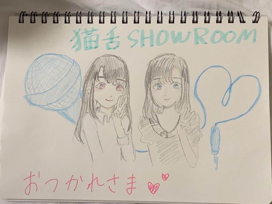 高岡薫のインスタグラム：「今日のSHOWROOMで描いたものです！動いてる子を描くん難しかったー！  #るんばの一日一絵  #髙橋彩香 #平野ひかる」
