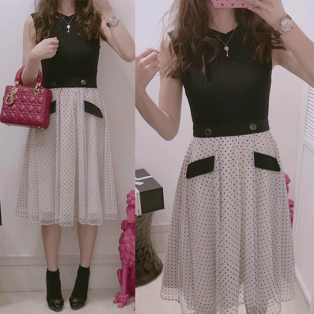 おまみさんのインスタグラム写真 - (おまみInstagram)「＊﻿ coordinate 。♡﻿ ﻿ onepice: ﻿apuweiserriche shoes:﻿ferragamo bag:﻿dior ﻿ もぉ夏かってくらい最近暑いからノースリ 。！﻿ ﻿ 最近会社行く時はこういう服が多いかな 。！﻿ ﻿ ﻿ #coordinate #code #outfit #ootd #wear #fashion #apuweiserriche #onepiece #dot #salvatoreferragamo #ferragamo #dior #christiandior #diorbag #コーディネート #コーデ #コーデ記録 #ファッション #おまみ服 #アプワイザーリッシェ #アプワイザー #ワンピース #フェラガモ #フェラガモパンプス #ディオール #ディオールバッグ #ドット柄 #ファッションコーデ #通勤コーデ #옷스타일」5月17日 22時40分 - 0mm157