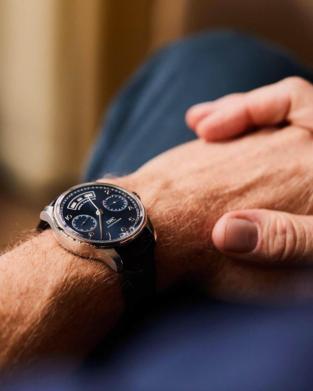 IWCさんのインスタグラム写真 - (IWCInstagram)「Mr Adam Brown wearing the #IWCPortugieser Annual Calendar (Ref. IW503502). The @orlebarbrown founder gives a masterclass in how to successfully change career on @mrporterlive. #mrporterstylecouncil」5月17日 23時38分 - iwcwatches