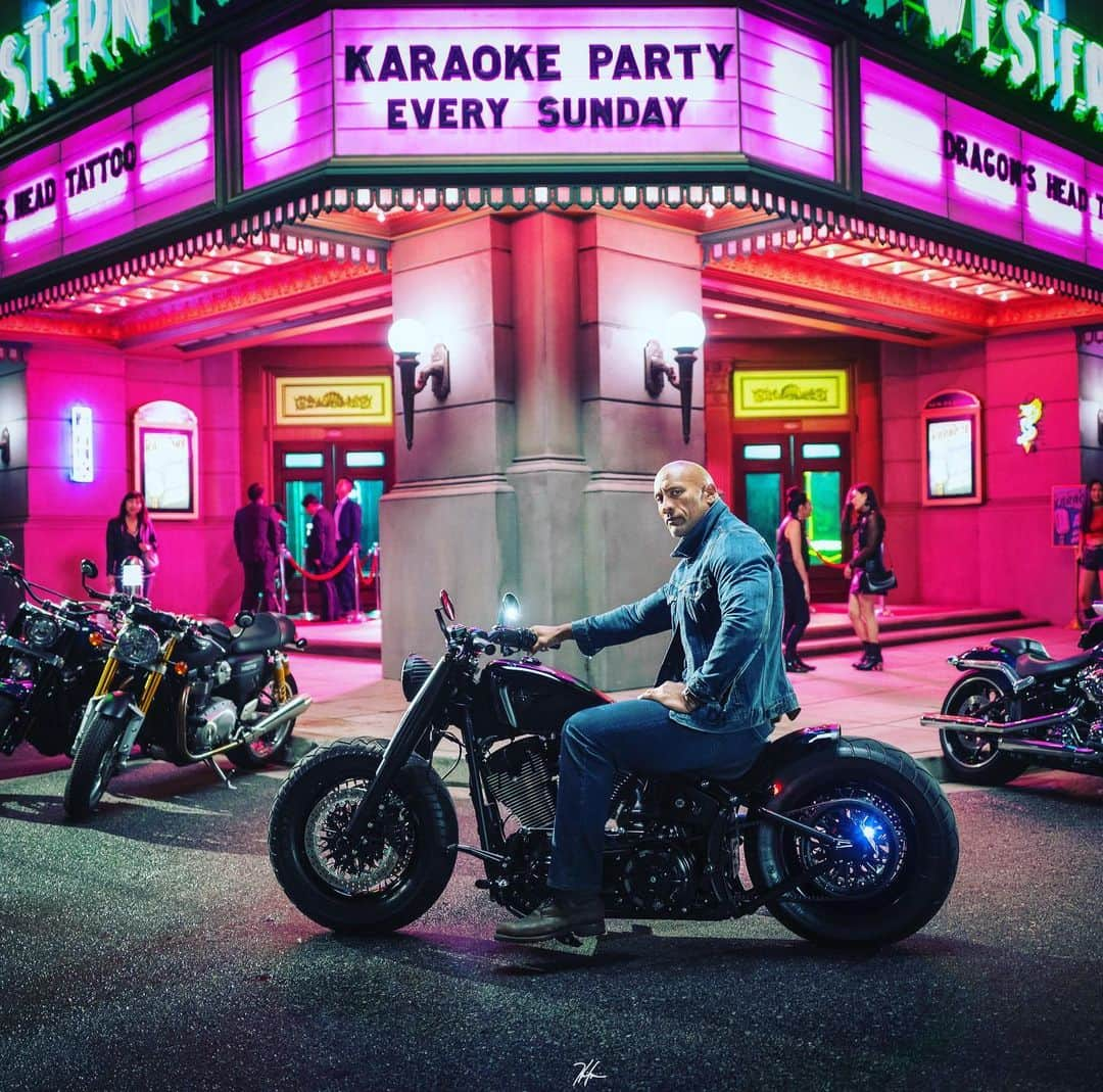 ドウェイン・ジョンソンさんのインスタグラム写真 - (ドウェイン・ジョンソンInstagram)「That’s a 100% official wrap on production for the beast known as HOBBS & SHAW.  Broke out my ride to shoot a fun final touch for our movie.  THANK YOU to my cast, director, producing partners, crew, studio and every company who has committed your time and talent to making such a cool, bad ass & fun movie.  And most importantly, THANK YOU FANS WORLDWIDE who are fucking hyped to see our flick.  I’m hyped too.  Now, excuse while I go in this karaoke bar to find the bad guy I’m hunting down.  Gonna sing him my favorite tune called UP YOUR ASS, GOES MY BOOT.  It’s a beautiful song and he’s gonna love it.  Love y’all, thanks for the support and see ya down the road.  HOBBS & SHAW  AUGUST 2ND 🌍  @hhgarcia41 📸」5月18日 0時10分 - therock