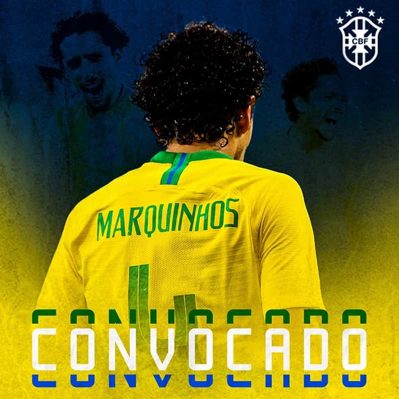 のインスタグラム：「🇧🇷 Copa América em casa, que honra! Vamo com TUDO 💪🏽⚽️ #SeleçãoBrasileira #MarquinhosM5 #M5 #Brasil #CopaAmérica2019」