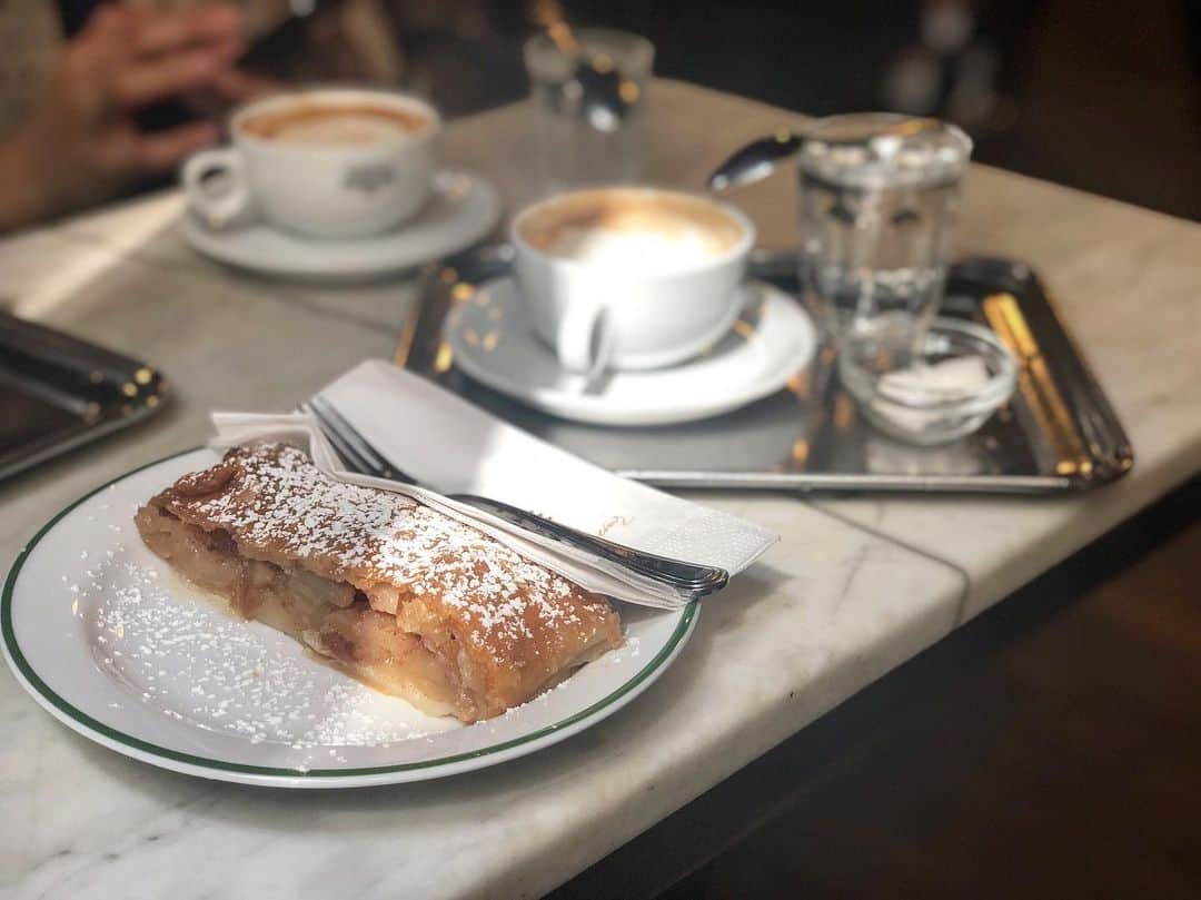 のインスタグラム：「今日のおやつ第二弾。薄いパイ皮のアップルシュトゥルーデル。 #ウィーン」