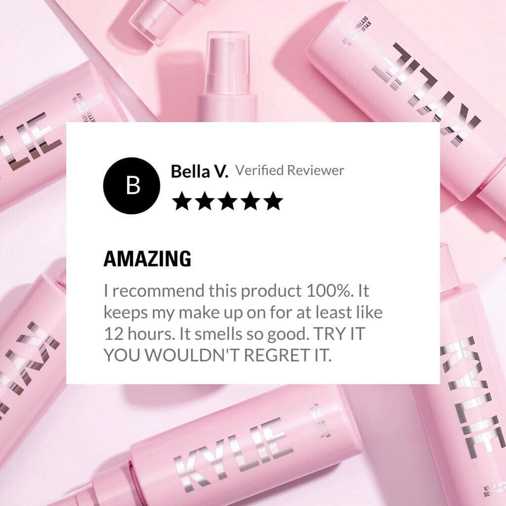 Kylie Cosmeticsさんのインスタグラム写真 - (Kylie CosmeticsInstagram)「5 stars ⭐️⭐️⭐️⭐️⭐️ the reviews are in!!! everyone is LOVING our Setting Spray 😍 swipe to see more reviews! 💖 shop Setting Spray now  on KylieCosmetics.com」5月18日 23時23分 - kyliecosmetics