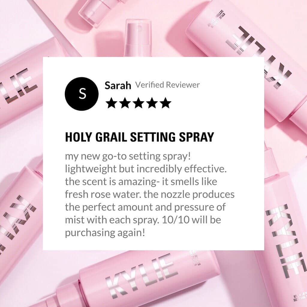 Kylie Cosmeticsさんのインスタグラム写真 - (Kylie CosmeticsInstagram)「5 stars ⭐️⭐️⭐️⭐️⭐️ the reviews are in!!! everyone is LOVING our Setting Spray 😍 swipe to see more reviews! 💖 shop Setting Spray now  on KylieCosmetics.com」5月18日 23時23分 - kyliecosmetics