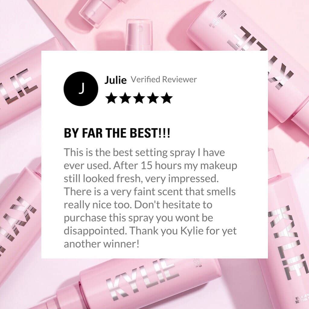 Kylie Cosmeticsさんのインスタグラム写真 - (Kylie CosmeticsInstagram)「5 stars ⭐️⭐️⭐️⭐️⭐️ the reviews are in!!! everyone is LOVING our Setting Spray 😍 swipe to see more reviews! 💖 shop Setting Spray now  on KylieCosmetics.com」5月18日 23時23分 - kyliecosmetics
