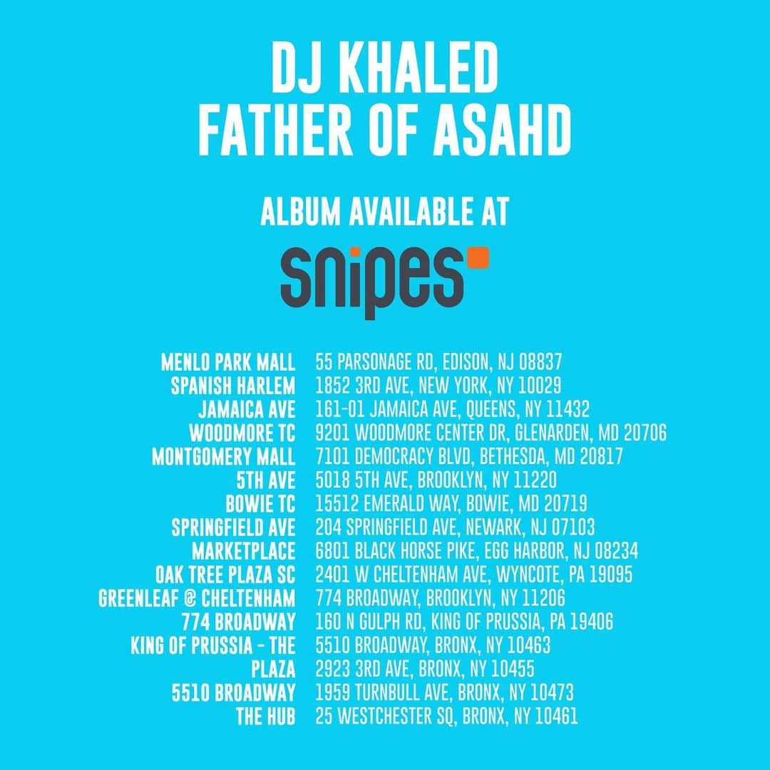 DJキャレドさんのインスタグラム写真 - (DJキャレドInstagram)「BLESS UP @snipesusa_ ! #FATHEROFASAHD now  available at all Snipes stores in the US! Swipe to find yours ➡️ #FATHEROFASAHD」5月18日 20時52分 - djkhaled