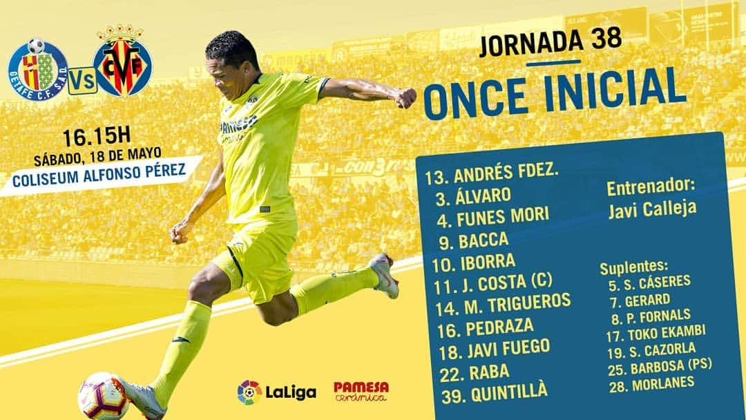 ビジャレアルCFさんのインスタグラム写真 - (ビジャレアルCFInstagram)「#GetafeVillarreal | ¡Esta es la alineación amarilla para enfrentarse al @getafecf 💛! . #GetafeVillarreal | Here is the Yellows lineup to face @getafecf 💛!」5月18日 22時20分 - villarrealcf