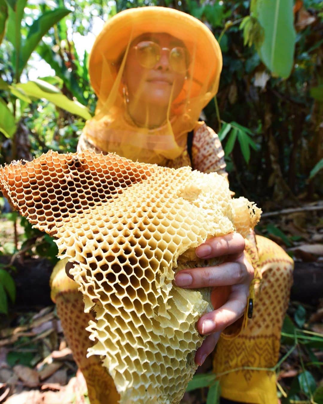 Amata Chittaseneeさんのインスタグラム写真 - (Amata ChittaseneeInstagram)「Architecture x #pearypiewearsthaifabric  Honeycomb #pearypiegoesgreen #chiangmai #Thailand @oaknornlen วิชา เรขาคณิต รังผึ้ง (Honeycomb) ก็เปรียบเสมือนเป็นบ้านของผึ้ง แต่นอกจากเป็นที่อยู่ศัยแล้ว มันก็ยังใช้รังของมันเป็นที่เก็บน้ำผึ้งอีกด้วย รังของผึ้งนั้นสร้างมาจากขี้ผึ้ง แต่ในการผลิตขี้ผึ้งนั้นไม่ใช้เรื่องที่ง่ายเลย กว่าจะผลิตขี้ผึ้งออกมาซัก 1 ออนซ์ เจ้าผึ้งตัวน้อยๆ ต้องกินน้ำผึ้งมากถึง 8 ออนซ์เลยทีเดียว ด้วยเหตุนี้เองจึงทำให้ผึ้งมีวิวัฒนาการในการสร้างรัง การที่รังผึ้งมีรูปทรงหกเหลี่ยม (Hexagon) ก็เป็นเพราะว่า ในบรรดารูปทรงต่างๆนั้น รูปทรงกลมสามารถบรรจุน้ำผึ้งได้มากที่สุดที่สุด แต่พอเอารูปทรงกลมมาเรียงต่อกัน จะเห็นได้ว่ามันยังคงเหลือช่องว่างเล็กๆ ระหว่างวงกลมแต่ละวงอยู่ และช่องว่างเหล่านั้นก็เล็กเกินกว่าที่ผึ้งจะมุดเข้าไปได้ ทำให้สิ้นเปลืองพื้นที่เปล่าๆ แต่ถ้าเป็นรูปหกเหลี่ยม มันจะมีลักษณะคล้ายทรงกลมมากที่สุด แล้วมันก็เรียงติดกันได้อย่างแนบสนิท ไม่มีช่องว่างใดๆเหลืออยู่เลย มีพื้นที่ในการเก็บน้ำผึ้งได้มากกว่า ใช้ขี้ผึ้งในการสร้างน้อยที่สุด จึงทำให้ผึ้งทำงานน้อยลง เพราะสามารถใช้ผนังร่วมกันได้ แถมยังเก็บน้ำผึ้งได้มากที่สุดอีกด้วย」5月18日 22時48分 - pearypie