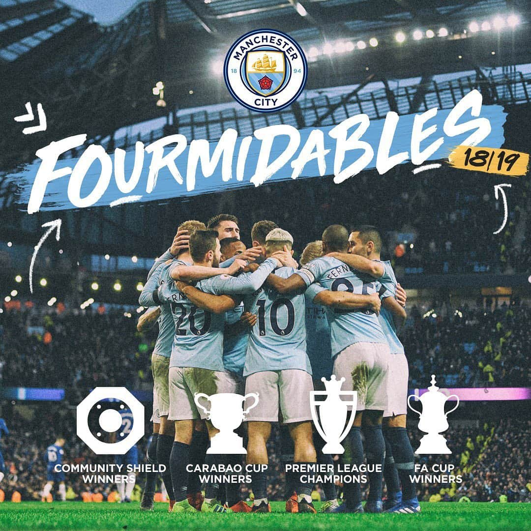 マンチェスター・シティFCさんのインスタグラム写真 - (マンチェスター・シティFCInstagram)「WE ARE THE FOURMIDABLES 🏆🏆🏆🏆 #mancity」5月19日 2時51分 - mancity