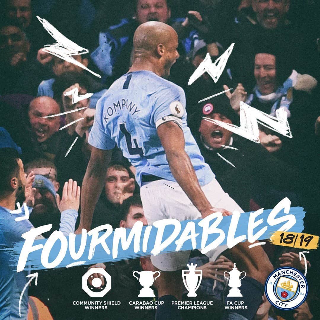 ヴァンサン・コンパニのインスタグラム：「Simply fourmidable! What a season! #ManCity」