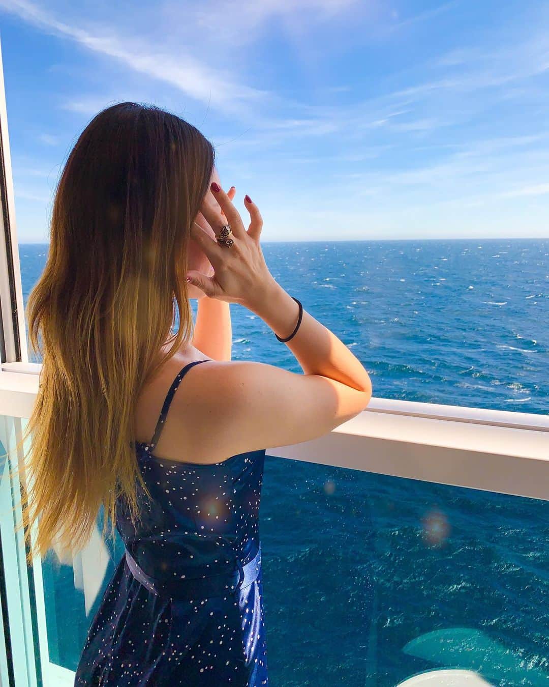 Chiakiさんのインスタグラム写真 - (ChiakiInstagram)「I love the beach in Okinawa and Hawaii... But this view from the cruise is amazing as well ❤️ Woke up with this view every morning🛳 Honestly beautiful.... but also cold😂 海と共に起きる朝☀️沖縄とハワイの海も好きだけど、クルーズの船からの海も負けてない🔥  Dress @asos Ring @gucci」5月19日 10時35分 - chiakiinengland