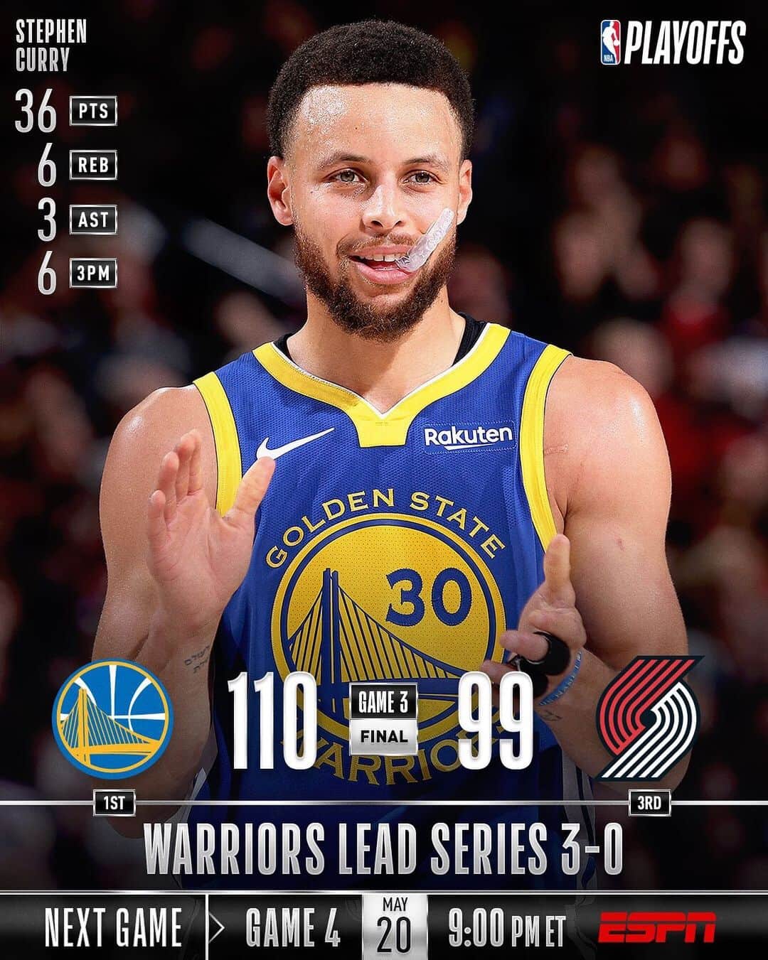 NBAさんのインスタグラム写真 - (NBAInstagram)「The @warriors take 3-0 Western Conference Finals lead with 110-99 victory in Portland!」5月19日 12時57分 - nba