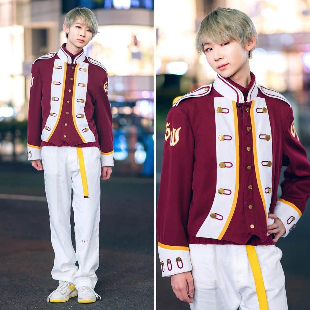 Harajuku Japanさんのインスタグラム写真 - (Harajuku JapanInstagram)「18-year-old Japanese student Hikaru (@hikaru_superman) on the street in Harajuku. He’s wearing a vintage marching band jacket from San To Nibun No Ichi with Pink House pants and Nike sneakers.」5月19日 14時37分 - tokyofashion