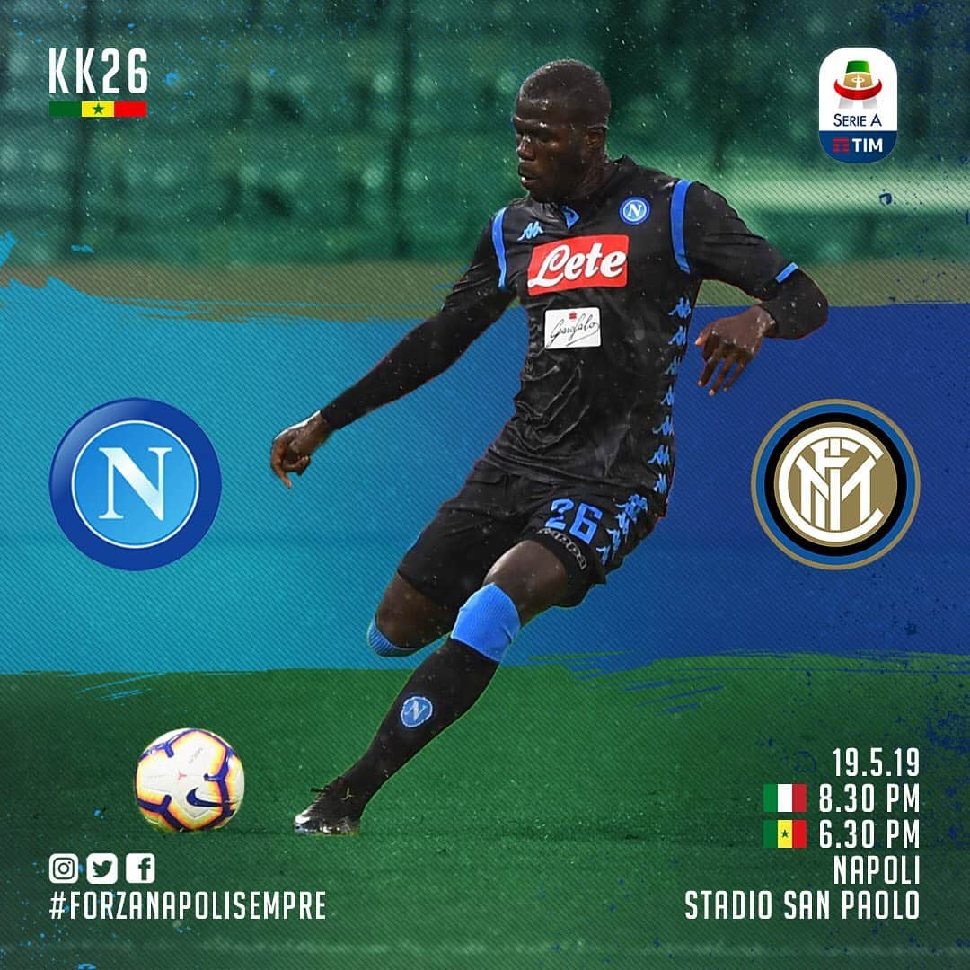 カリドゥ・クリバリさんのインスタグラム写真 - (カリドゥ・クリバリInstagram)「⚽ MATCH DAY 🇮🇹 #NapoliInter #SerieA 🇸🇳 #KK26 #famiglia 💙 #ForzaNapoliSempre 💪🏿 #DifendoLaCittà」5月19日 16時39分 - kkoulibaly26