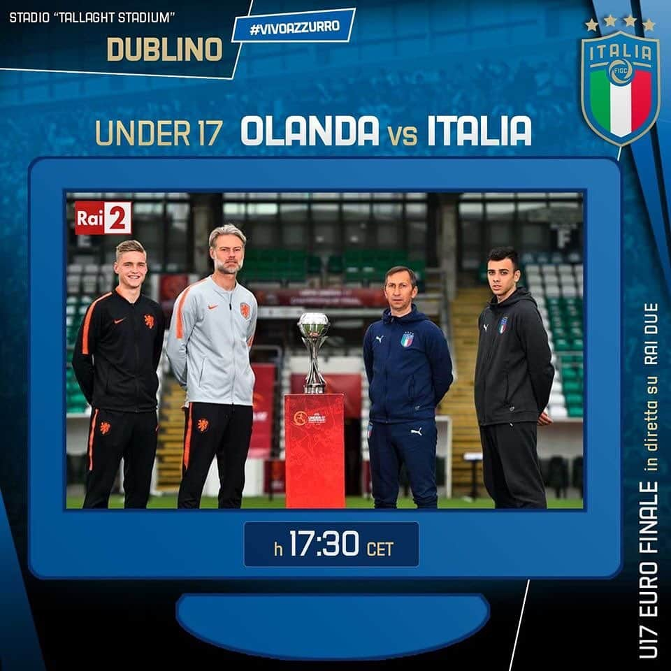 サッカーイタリア代表さんのインスタグラム写真 - (サッカーイタリア代表Instagram)「#U17Euro 🇪🇺 #FINALE 🇳🇱 #OlandaItalia 🇮🇹 📺 Tv #RaiDue ⏱ h 17.30 🏟 #TallaghtStadium - #Dublino  #Azzurrini #VivoAzzurro」5月19日 16時55分 - azzurri