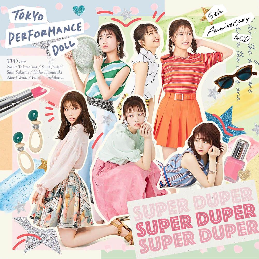 のインスタグラム：「✨ジャケット写真公開✨ 6/12発売 8th Sg「SUPER DURER」  1枚目・・・通常盤 2枚目・・・初回生産限定盤A 3枚目・・・初回生産限定盤B 4枚目〜9枚目・・・期間生産限定メンバー盤  #TPD2019 #東京パフォーマンスドール #SUPERDUPER」