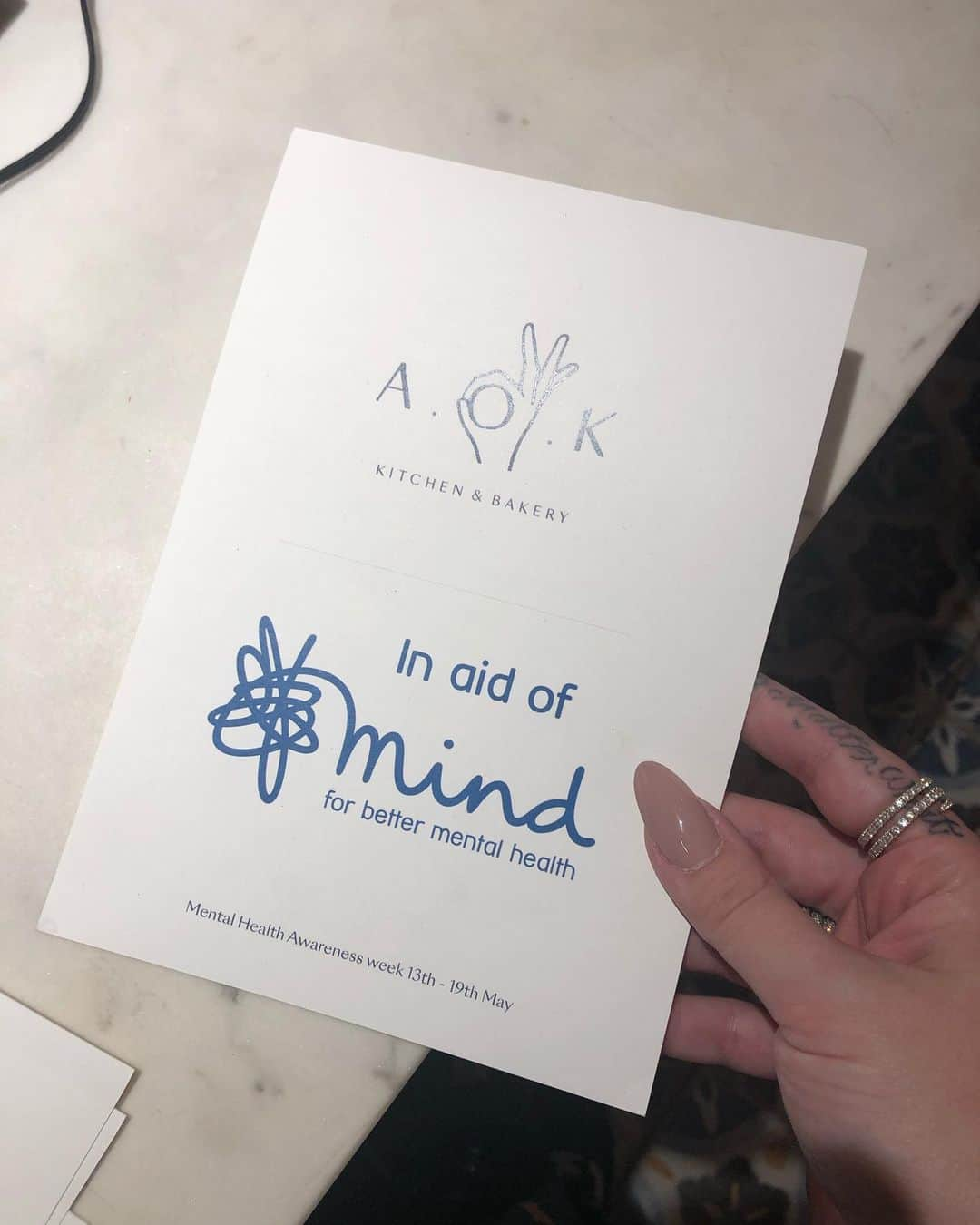 ケリー・オズボーンさんのインスタグラム写真 - (ケリー・オズボーンInstagram)「Are you A.O.K? Our friends @aok.kitchen are partnering with @MindCharity, the mental health awareness charity, to support Mental Health Awareness Week Follow them to find out more. 👌  Details: AOK is supporting by donating £1 from each bill across the entire week.  https://www.mind.org.uk/ Suggested hashtags:  #MHAW #MHAW19 #strongertogether #mentalhealth #mentalhealthawernessweek #community #support #AOK #mindcharity #itsoktonotbeok」5月19日 21時59分 - kellyosbourne