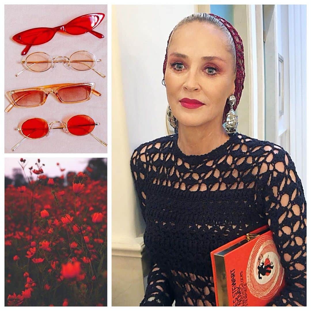 JO BAKERのインスタグラム：「S H A R O N • S T O N E 🇺🇸 Rouge mood... Crimson tinted everything... #sharonstone last night at the #Art @moca benefit!! SWIPE FOR OVERALL MOOD💋🔥 Legendary hollywood glamour ...always original!! See stories for more vibe and inspo to how we were feeling at the time!! #jobakermakeupartist 💋🕶」