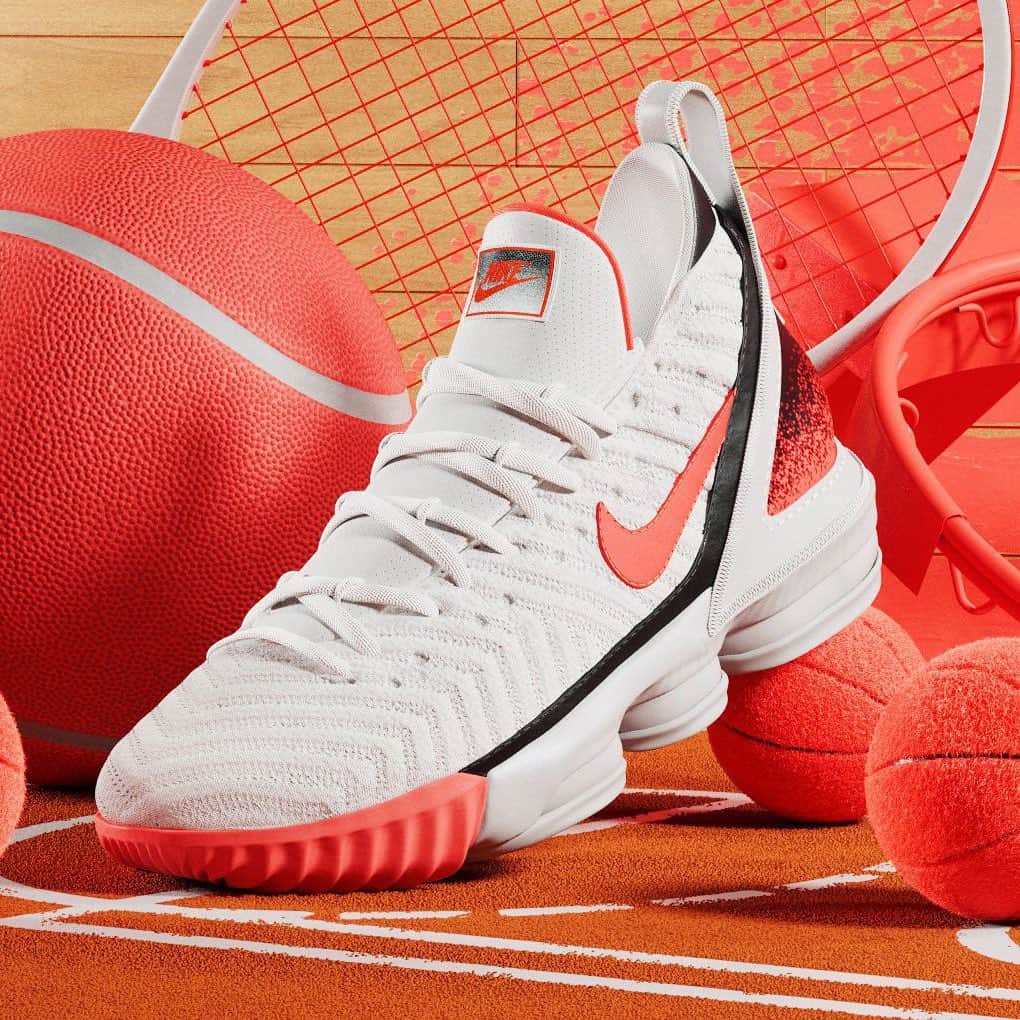 Foot Lockerさんのインスタグラム写真 - (Foot LockerInstagram)「🎾🏀Air Tech Challenge II inspired. #Nike LeBron 16 Hot Lava Black + White Launching 5/27, In-Store and Online」5月20日 1時37分 - footlocker