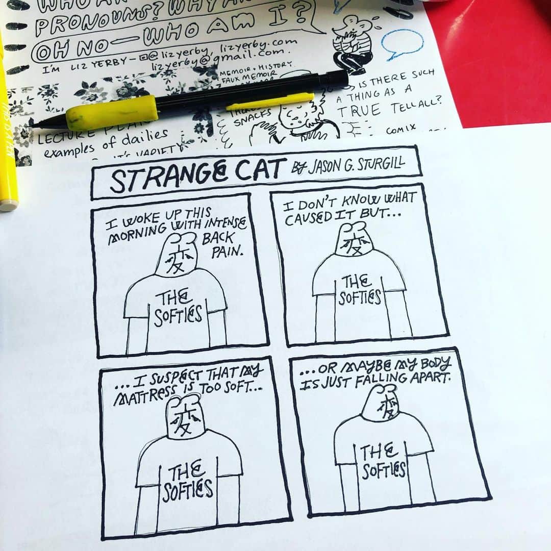 Jason G. Sturgillさんのインスタグラム写真 - (Jason G. SturgillInstagram)「I took a diary comics class with @lizyerby at @outletpdx yesterday. Unfortunately the intense back pain moved to my arm so it seems as if I have some sort of pinched nerve. 😞 48/100 #kanjicat #strangecat #変な猫 #the100dayproject #thesofties」5月20日 2時17分 - jgspdx