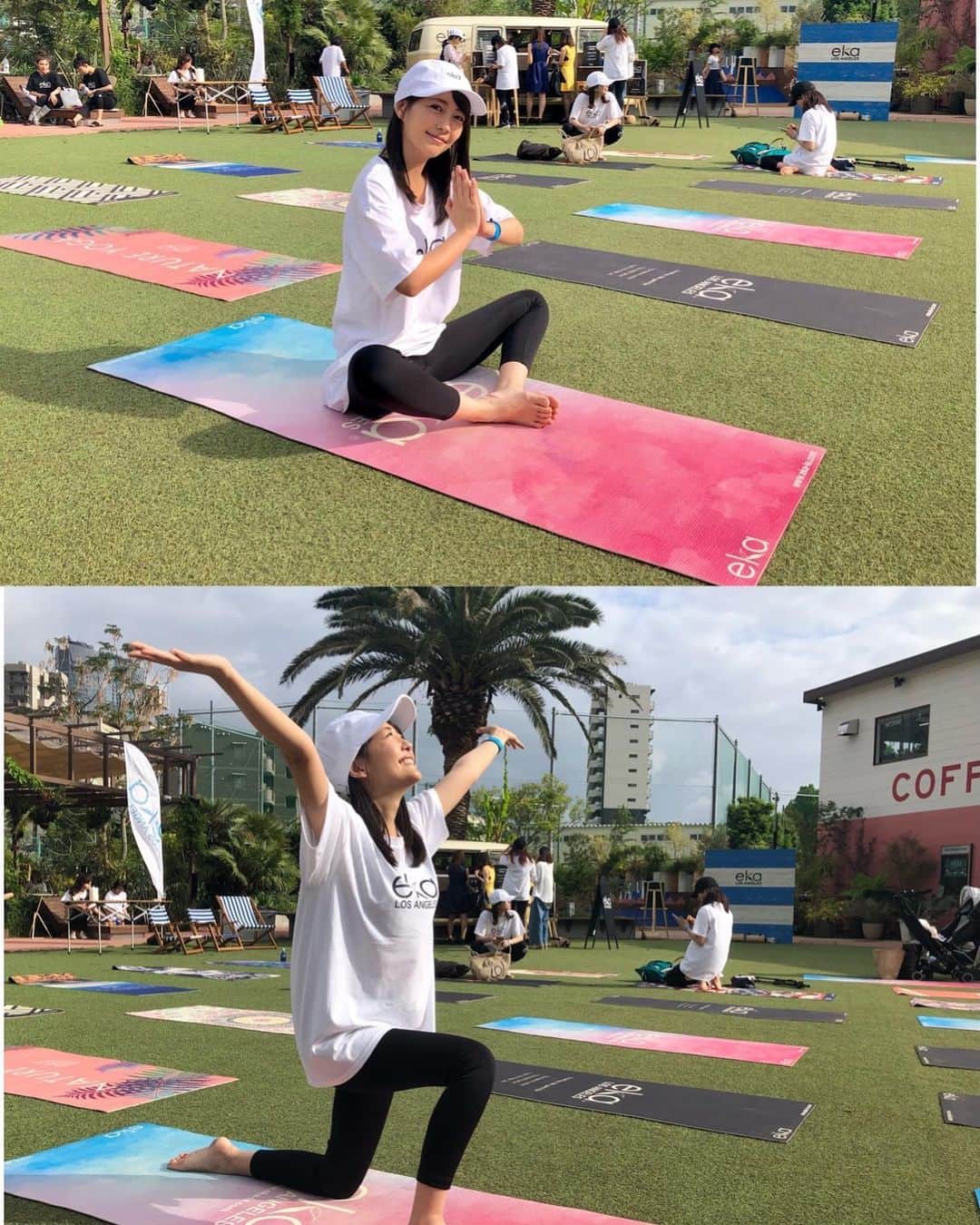 うえむらちかのインスタグラム：「LAで誕生したYOGAブランド﻿﻿ @ekalosangelesjapan の﻿﻿ ﻿ ~2019 WORLD EXHIBITION~﻿﻿ ﻿ に参加してきましたー！🧘‍♀️﻿﻿ ﻿﻿ 今回はLA・NY・PARISに続くTOKYOでの2019年新作展示会＆Park Yoga﻿﻿ ということで﻿﻿ ﻿﻿ 青空の下、ヨガレッスン☀️﻿ ﻿﻿ LAヨガインストラクターの @silkymariesky 先生に教えてもらいました👍﻿﻿ ﻿﻿ 会場もヨガウェアもとても気持ち良くて最高でしたー！💕﻿ ﻿﻿ ﻿ #ヨガ #ヨガウェア #🧘‍♀️﻿ #トレーニングウェア #トレーニング #2019aw #フィットネス女子﻿ #eka #エーカ #ekalosangelesjapan #ekalosangeles #ゴスパ #ゴーナッティング #スパイシーナッツ #甘くて辛い」