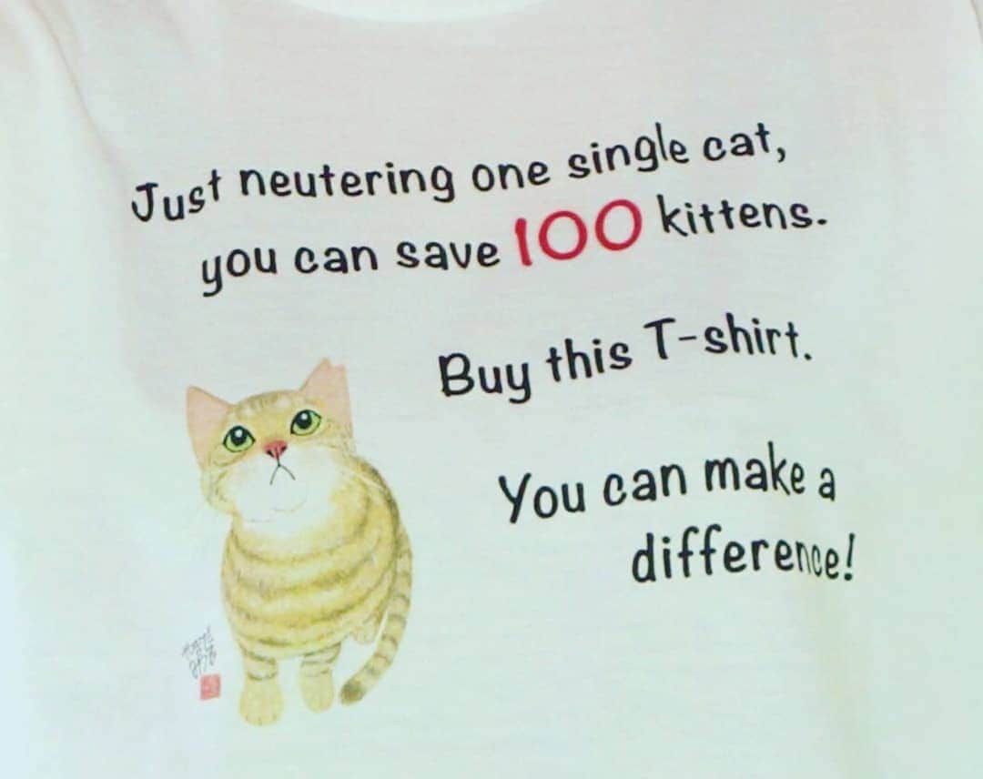 伊勢みずほさんのインスタグラム写真 - (伊勢みずほInstagram)「殺処分ゼロを目指して‼️ 令和元年の猫Tシャツはこちらです✨  １枚２０００円。 原価を除く売上の全ては野良猫の避妊手術の助成金となります✨ 皆様のご協力をよろしくお願いいたします☺️ やまだみつるさんの猫のイラストに、 猫ちゃんからのメッセージが。 『一匹を手術すると100匹の命を救えるかも！このTシャツを買うと殺処分を減らせます！』こんな感じ✨  チャリティーTシャツ販売サイン会 ７月２１日(日)１１時から１３時。 新潟市のNext21。  その他、ユニゾンプラザ１階のアミエルさんで一足早く販売中✨  #殺処分ゼロをめざして #チャリティー  #猫Tシャツ #新潟市動物愛護協会 #tnr #猫 #にゃんすたぐらむ #ねこすたぐらむ #猫部 #伊勢みずほ」5月20日 17時16分 - isemizuhoo