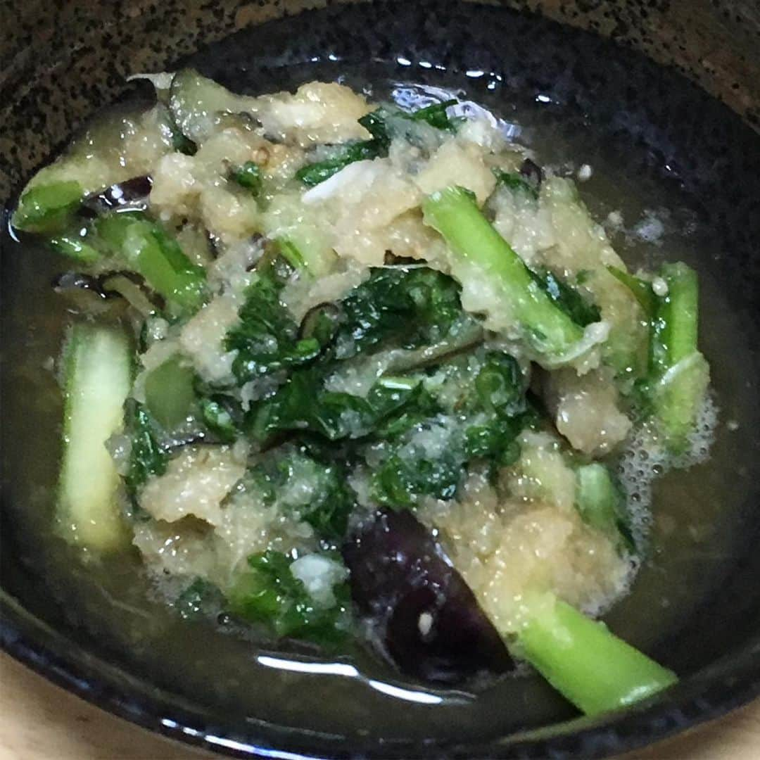 柳家さん生さんのインスタグラム写真 - (柳家さん生Instagram)「5/20久しぶり晩ご飯作っただぁ〜 厚揚げと茄子の挽き肉餡とじ 茄子と蕪菜おろし和え 胡瓜茗荷塩昆布もみ #さん生 #厚揚げ #茄子#茗荷 #胡瓜 #塩昆布もみ #蕪菜」5月20日 20時12分 - waraiguma1957