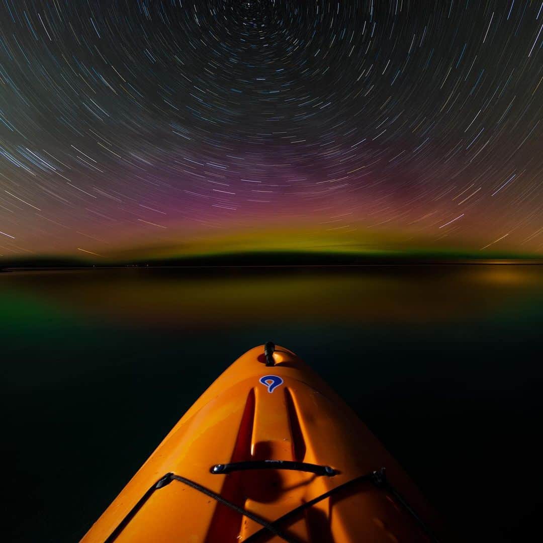 NikonUSAさんのインスタグラム写真 - (NikonUSAInstagram)「This Monday, take a moment to look up! #Nikon photographer @GuyStrongPhoto captured this spectacular shot of star trails, the Northern Lights and his kayak in Leelanau County, Michigan with his #NikonZ6, Mount Adapter FTZ and AF-S NIKKOR 14-24mm f/2.8G ED lens. Keep sharing your best shots of the night sky using #NikonNoFilter for a chance to be featured! #astrophotography #nightsky」5月21日 2時05分 - nikonusa
