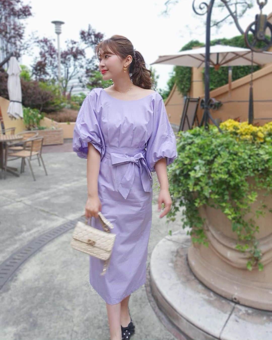 藤川沙弥のインスタグラム：「𝕘𝕠𝕠𝕕 𝕞𝕠𝕣𝕟𝕚𝕟𝕘𓅿𓂃☀︎﻿ ﻿ 先日のcoordinate♥︎﻿ ﻿ ラベンダーブーム!笑﻿ バックスタイルも可愛いワンピは﻿ @ortensia____ です✔︎﻿ ﻿ 女友達とdinnerだったんだけど﻿ これ褒められワンピでした🥺💗﻿ ﻿ では撮影行ってきますっ𓂅*﻿ ﻿ ﻿ ﻿」