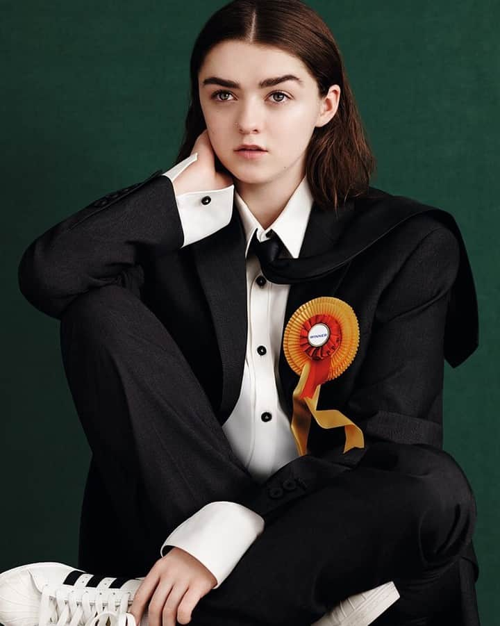 Dazed Magazineさんのインスタグラム写真 - (Dazed MagazineInstagram)「The badge says it... 🏅 Who really won the #GameOfThrones in the end? 🐺  Now our watch is over, we’d say A Girl (aka #AryaStark, aka @maisie_williams) and her house did pretty well - WDYT? 💬⬇️ Tap the link in bio to revisit her interview from our spring/summer 2015 issue cover story📲  Photography @ben_toms⠀ Styling @robbiespencer ⠀ Hair @raphaelsalley⠀ Make-up @gemmasmithedhouse⠀ ⠀ #MaisieWilliams wears suit by @antonymorato_official, shirt by @lanvin; tie by @burberry Prorsum, trainers by @adidas, rosette from #CostumeStudio ⠀ Taken from the spring/summer 2015 issue of #Dazed  #HouseOfStark #Winners #GOTFinale」5月21日 10時00分 - dazed