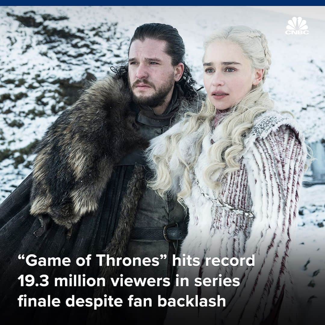 CNBCさんのインスタグラム写真 - (CNBCInstagram)「Whether you loved it or hated it, the final episode of "Game of Thrones" broke season 8 viewing records. ⠀⠀ ⠀⠀ ▪19.3 million people tuned in Sunday night to watch the series finale, which was widely criticized by fans.⠀⠀ ⠀⠀ ▪One of the chief complaints about the final season was its pacing and its treatment of previous character developments.⠀⠀ ⠀⠀ ▪Each year, “Game of Thrones” has seen its audience grow, which is a rarity for TV shows. Series usually lose viewership over the course of a run. ⠀⠀ ⠀⠀ To read more about fans’ reactions, click the link in bio.⠀⠀ *⠀⠀ *⠀⠀ *⠀⠀ *⠀⠀ *⠀⠀ *⠀⠀ *⠀⠀ *⠀⠀ #gameofthrones #GoT #gameofthrones8 #hbo #georgerrmartin #jonsnow #aryastark #daenerystargaryen #business #businessnews #cnbc」5月22日 2時38分 - cnbc