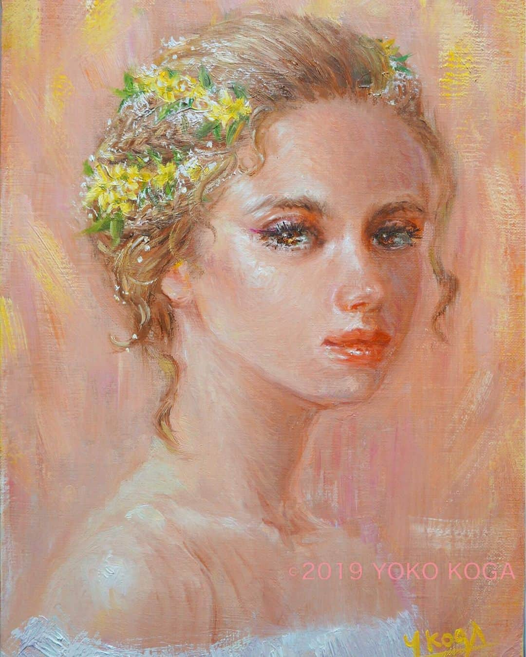 古賀陽子さんのインスタグラム写真 - (古賀陽子Instagram)「“The Spring Nymph” 2019, oil on canvas, 33.4cm×24.3cm "春のニンフ" F4号 個展 展示予定 ， 🔜 古賀陽子 洋画展 ・5月29日(水)〜6月4日(火) ・@大丸 心斎橋店 北館12F 美術画廊 ・10時〜20時半(最終日は17時まで) ・作家在廊: 11時〜17時  #人物画 #肖像画 #portrait #アート #絵 #gallery #ギャラリー #画家 #artist #painter #portraitartist #painting #art #artwork #油絵 #oilpainting #artstagram #artistoninstagram #instapainting #instajapan #instaart #instaartist #古賀陽子 #yokokoga #exhibition #exhibit #大阪 #個展 #アート好きな人と繋がりたい #ギャラリー巡り」5月22日 4時56分 - y.koga7