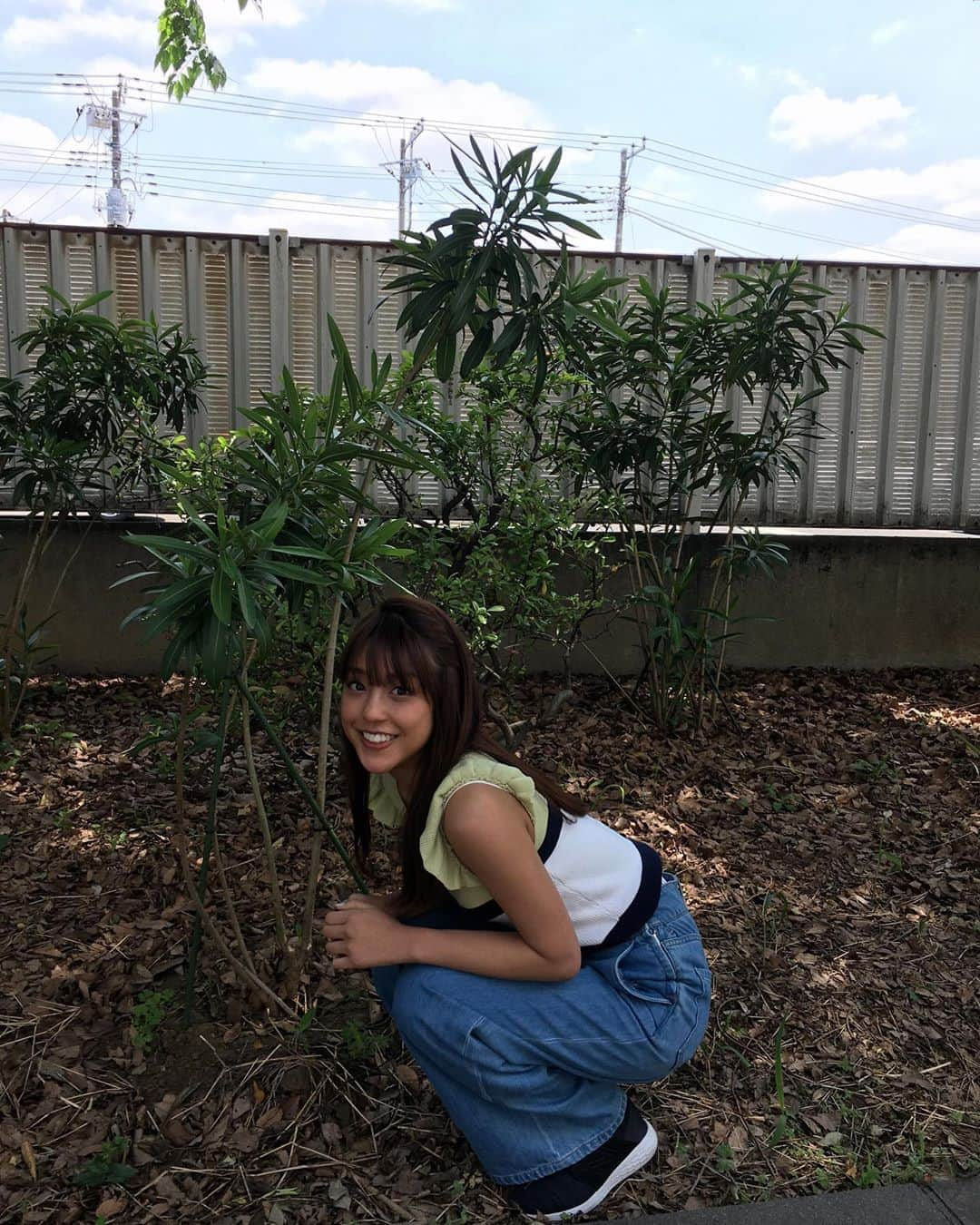 岡副麻希さんのインスタグラム写真 - (岡副麻希Instagram)「🌼 青空と塀と緑と土と、おはようございます🌞🌏🌈🌱 ちなみに威力を発揮したい おにゅう携帯を鞄に置きっ放しで マネージャーさんのiPhone6で撮った笑 十二分の画質ですよね😼😼😼 .  #人生一番並みの肌荒れ  衣装👚#mischmasch」5月22日 8時58分 - maki_okazoe_official