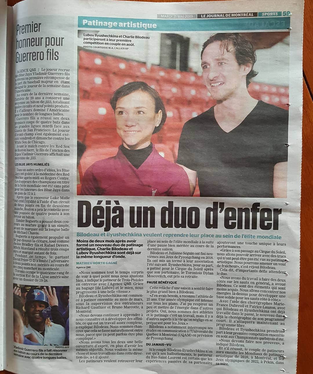 リュボーフィ・イリュシェチキナのインスタグラム：「Un petit article sur nous dans "Le journal de Montreal".」