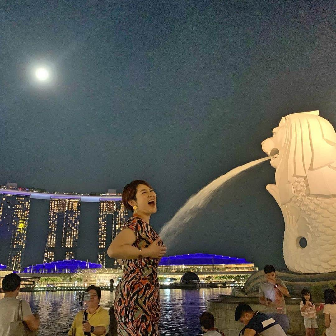 長嶺菜菜子さんのインスタグラム写真 - (長嶺菜菜子Instagram)「✈︎シンガポール観光  1枚目→水浴び﻿ 2枚目→おっぱい 3枚目→頭 4枚目→お尻 ﻿ ﻿ 取り敢えず﻿ マーライオンの水で何かしら洗ってみたよ( '∀︎' )﻿ ﻿ ﻿ そんな﻿ マーライオン﻿ 最近まで工事してて﻿ ﻿ ﻿ 唯一の観光名所見れて﻿ 案外大きくてガッカリしなくて良かった笑﻿ ﻿ ﻿ ﻿ マリーナベイサンズから﻿ マーライオンまでは徒歩で15分くらい﻿ ﻿ ﻿ ﻿ ここのマーライオンパーク﻿ 好きだなぁ﻿ ﻿ ﻿ 海沿いがやっぱり好き﻿ ひらけてて公園があるとこ好き﻿ ﻿ ﻿ オーストラリアのシドニーとか﻿ 日本だと神戸とか横浜とか﻿ ﻿ ﻿ ﻿ ﻿ マーライオンは﻿ 上半身ライオン🦁﻿ 下半身サカナ🐟﻿ ﻿ ﻿ ﻿ #旅行 #旅 #旅女子 #旅行好き ﻿﻿﻿﻿ #夜景 #海沿いの公園﻿ #タビジョ #シンガポール #シンガポール観光﻿﻿﻿ #マリーナベイサンズ﻿﻿ ﻿ #マーライオン #マーライオン公園﻿ #上半身ライオン下半身サカナ﻿ #merlion ﻿ #ボヤジンフォトコン秋2019 #旅なな」5月22日 20時31分 - na7co0422